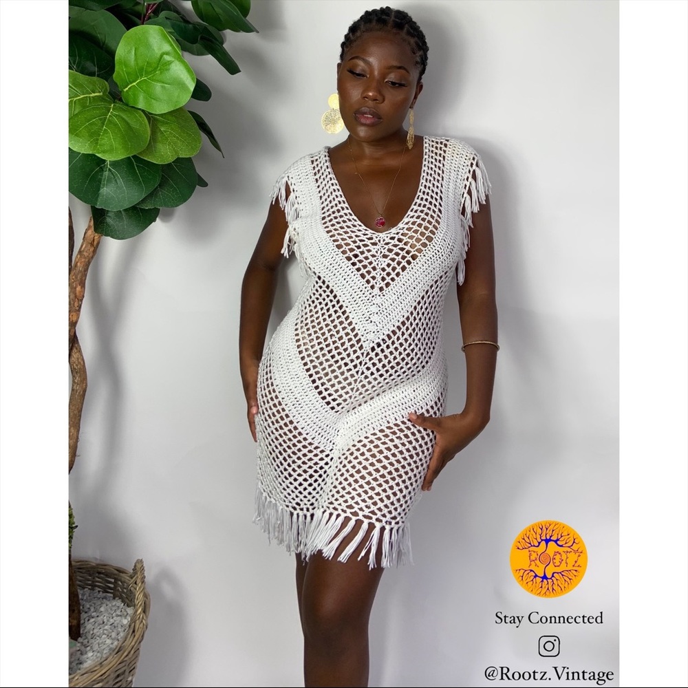 White  Crochet Mini Dress
